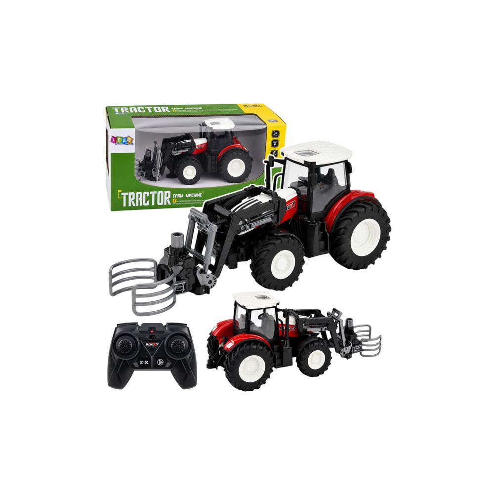 Traktor Rolniczy z Chwytakiem Do Bel Zdalnie Sterowany RC Czerwony 1:24