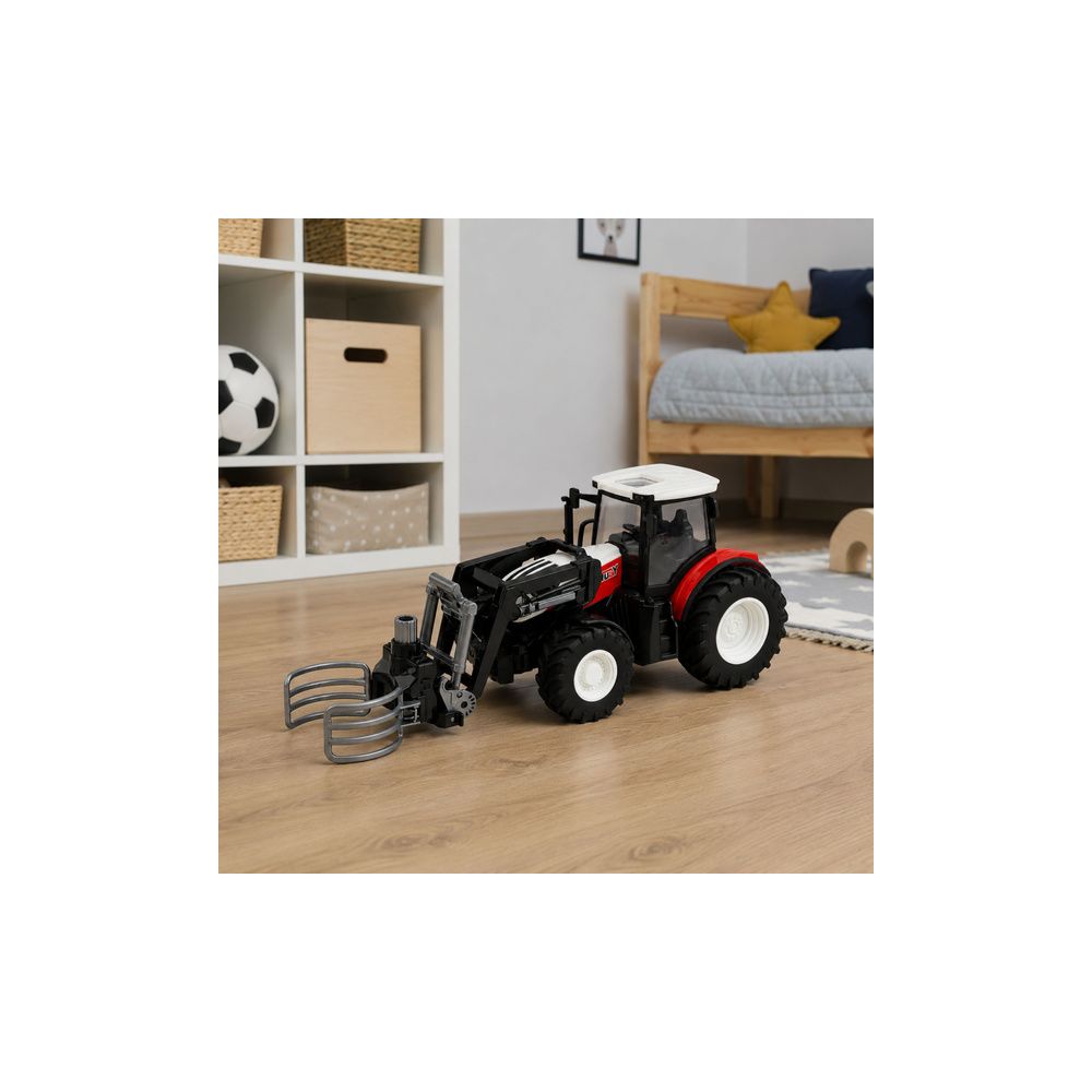 Traktor Rolniczy z Chwytakiem Do Bel Zdalnie Sterowany RC Czerwony 1:24