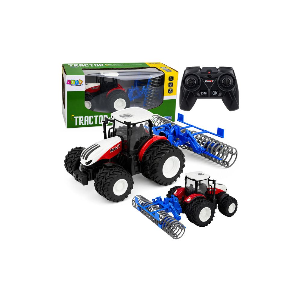 Traktor Z Wałem Rolniczym Zdalnie Sterowany RC Światła Czerwony 1:24