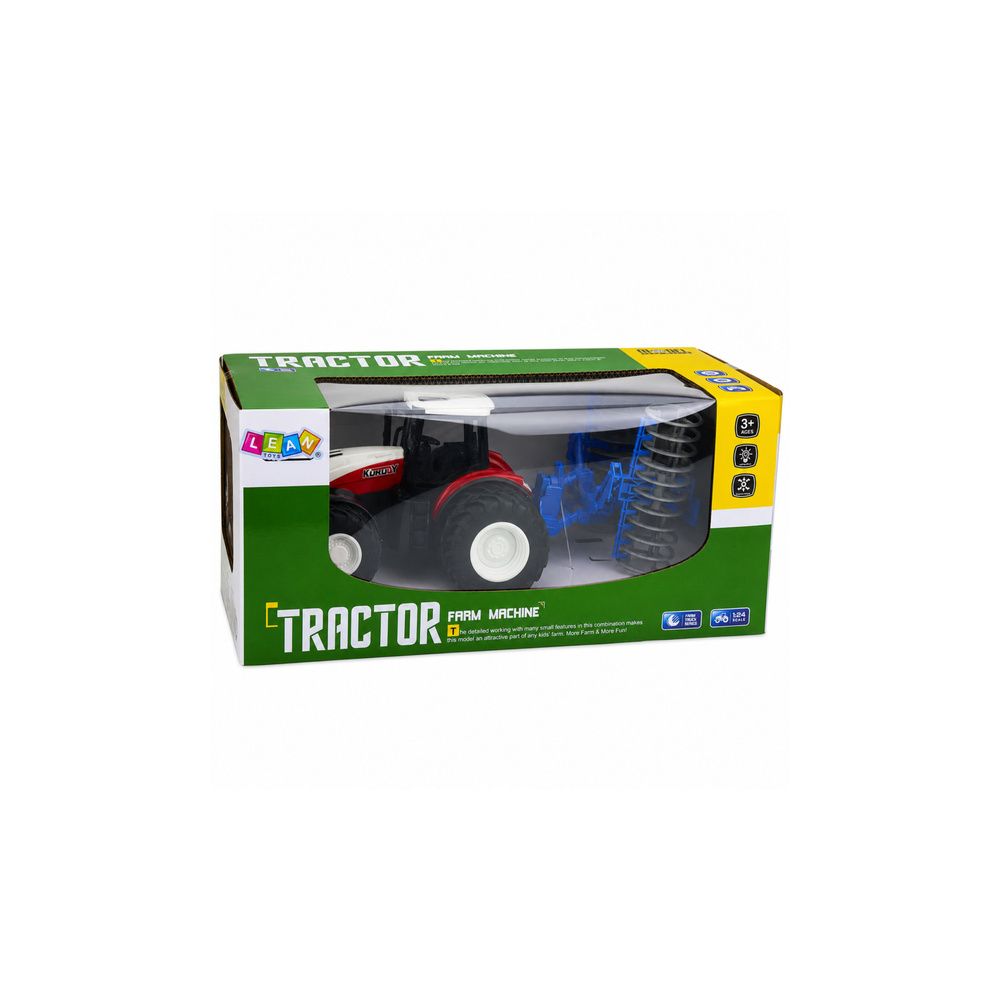 Traktor Z Wałem Rolniczym Zdalnie Sterowany RC Światła Czerwony 1:24