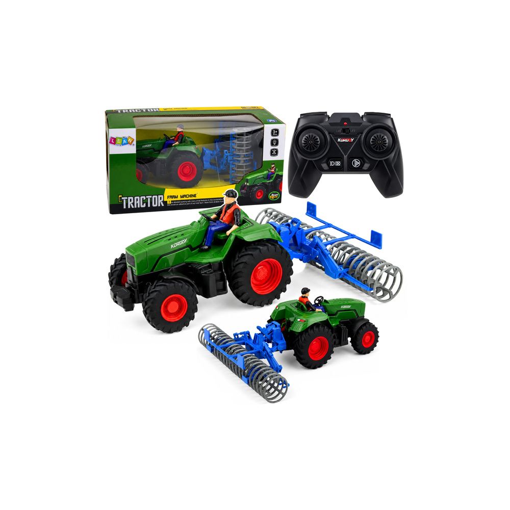 Traktor z Wałem Rolniczym i Rolnikiem Zdalnie Sterowany RC Zielony 1:24