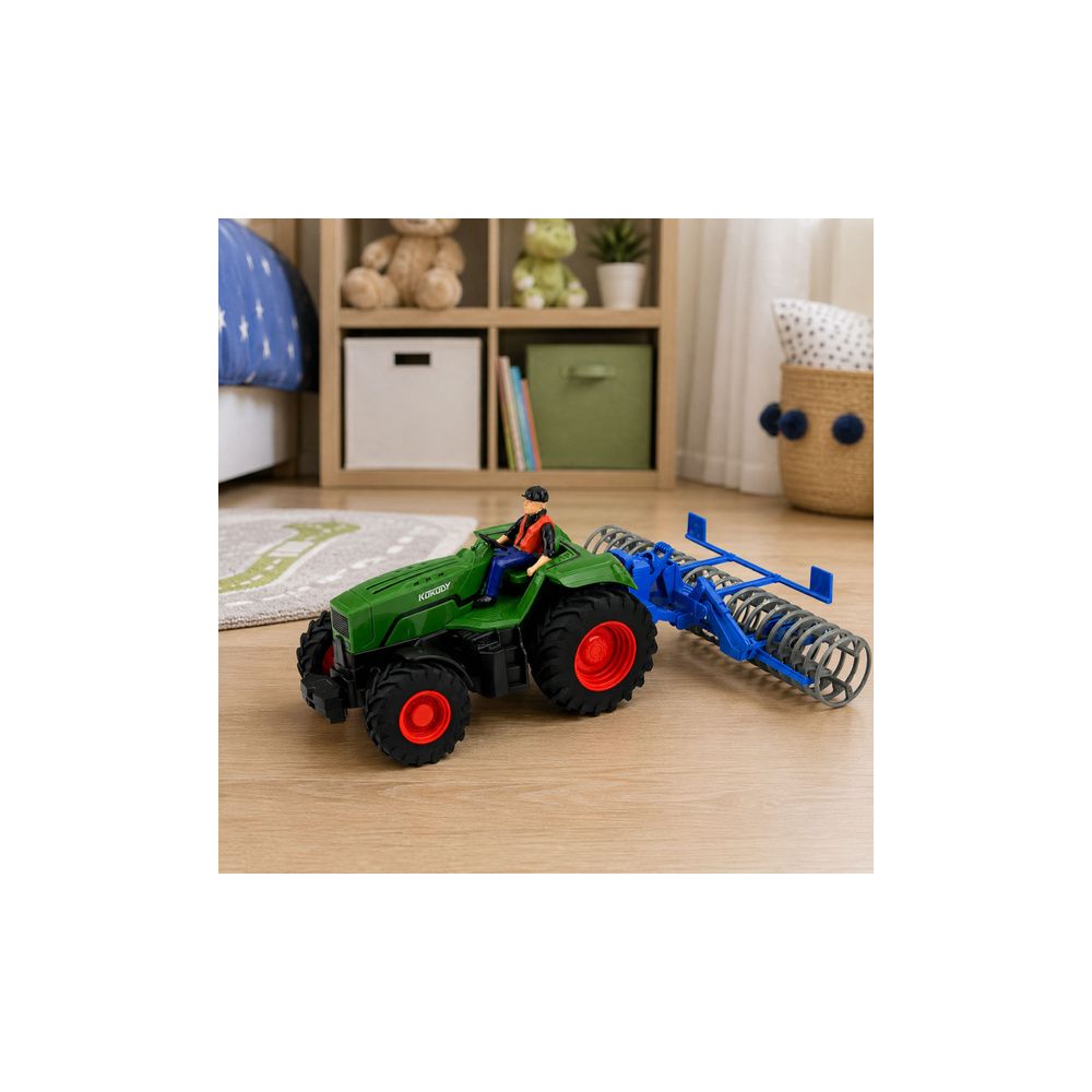 Traktor z Wałem Rolniczym i Rolnikiem Zdalnie Sterowany RC Zielony 1:24