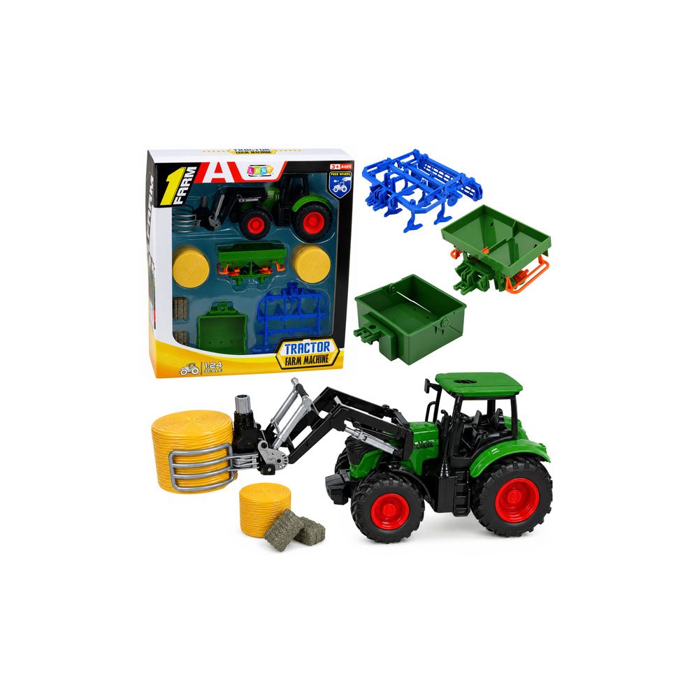 Zestaw Rolniczy Traktor z Chwytakiem Do Bel Przyczepy Rolnicze Siano 1:24
