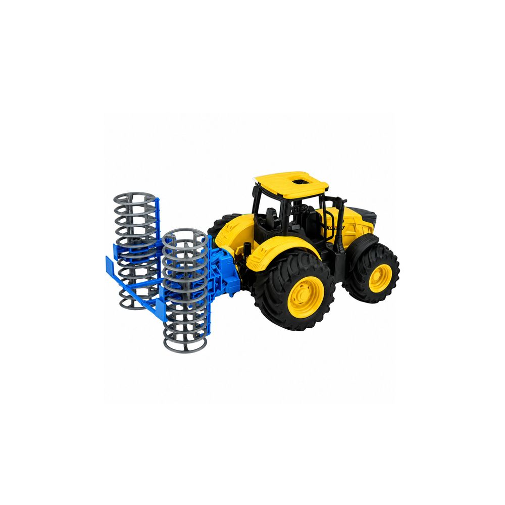 Traktor Rolniczy Farmerski z Wałem Uprawowym Światła Dźwięki Żółty 1:24