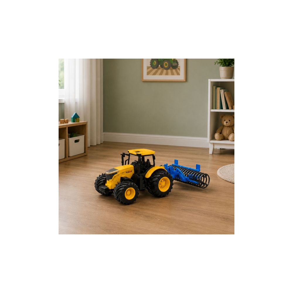 Traktor Rolniczy Farmerski z Wałem Uprawowym Światła Dźwięki Żółty 1:24