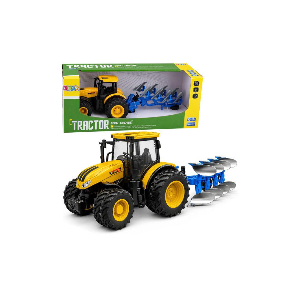 Traktor Rolniczy Z Pługiem Wieloskibowym Światła Dźwięki Żółty 1:24