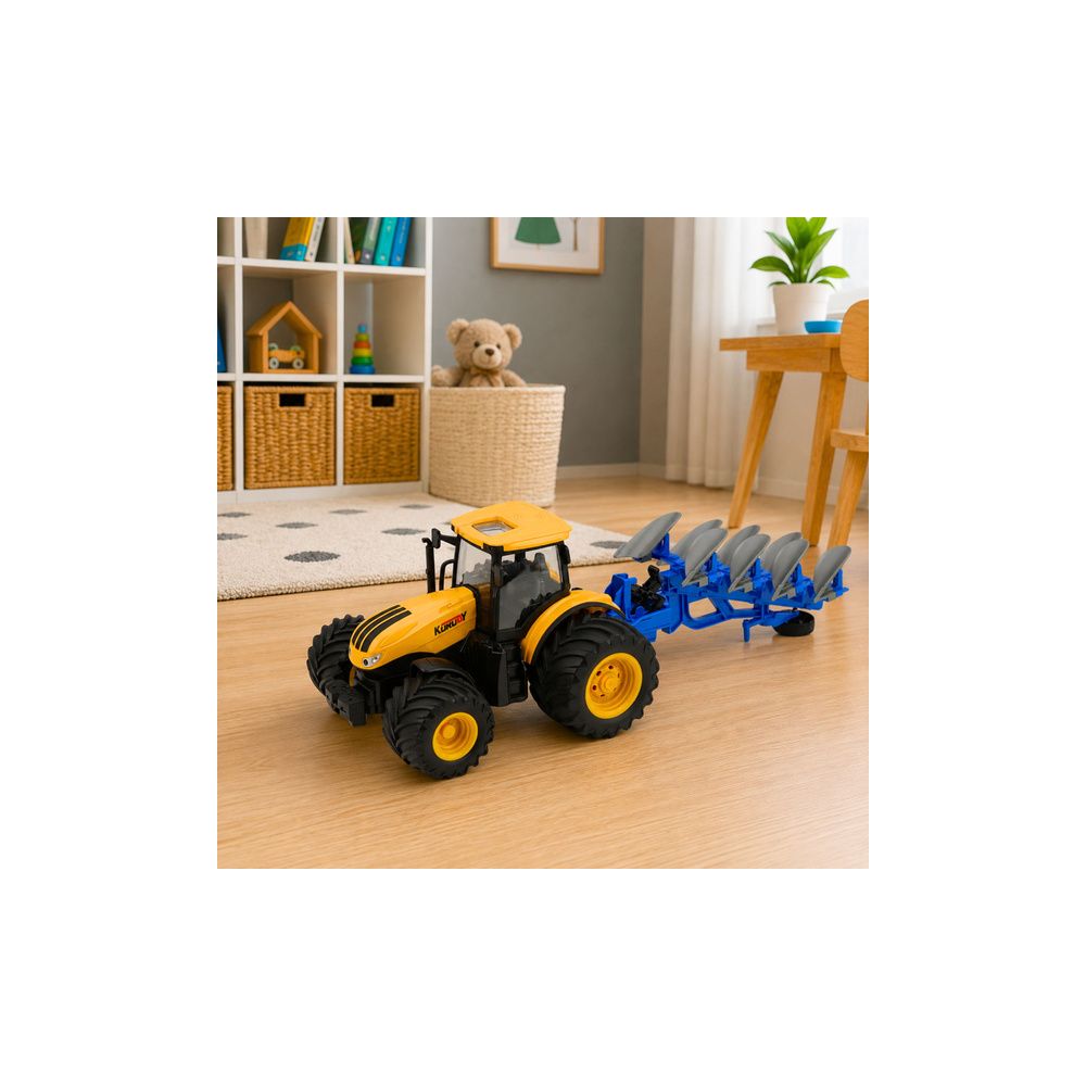 Traktor Rolniczy Z Pługiem Wieloskibowym Światła Dźwięki Żółty 1:24