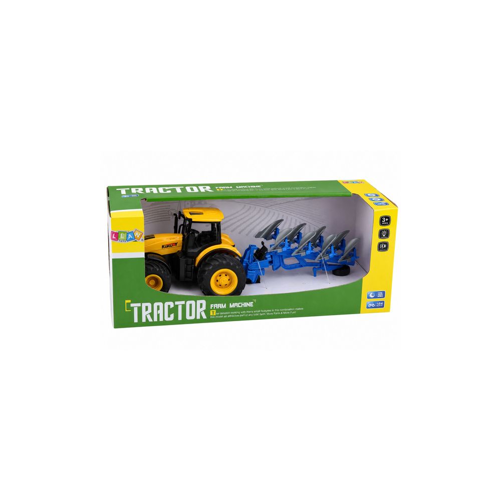 Traktor Rolniczy Z Pługiem Wieloskibowym Światła Dźwięki Żółty 1:24