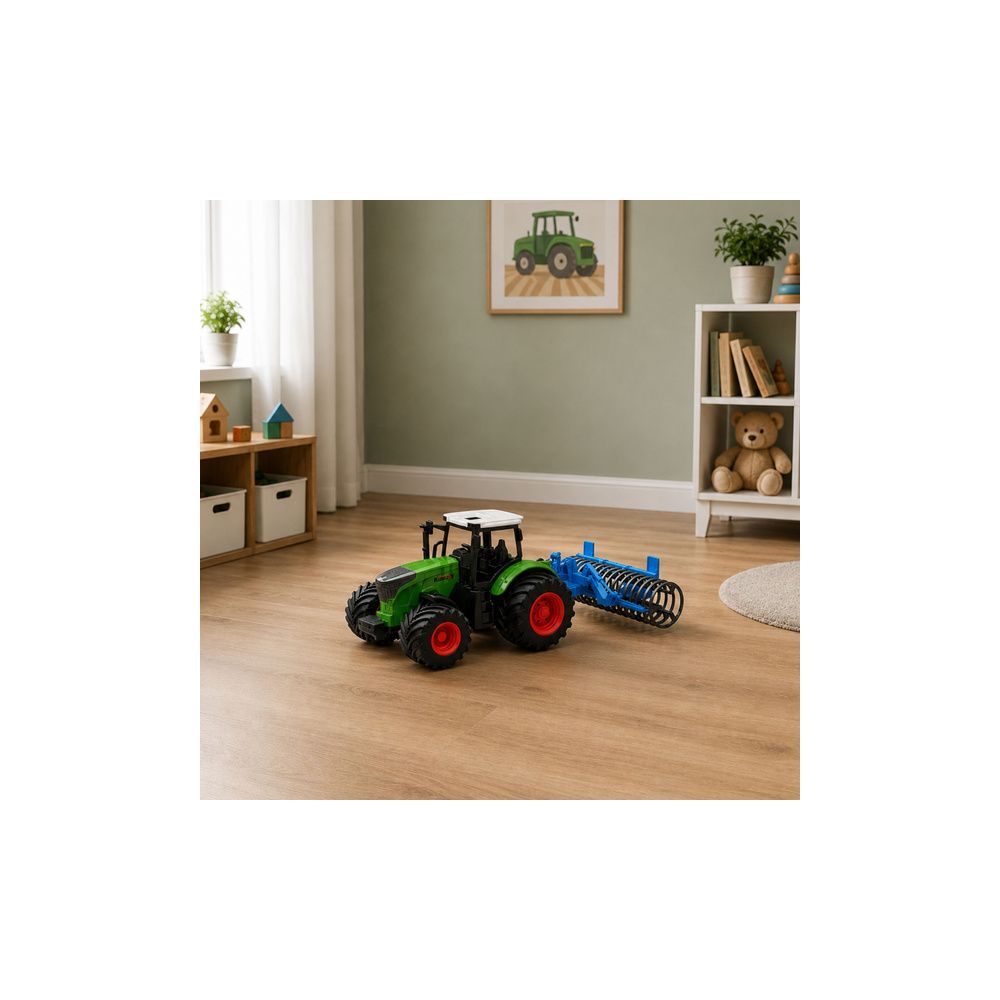 Traktor Rolniczy Farmerski Gospodarski z Wałem Uprawowym Zielony 1:24