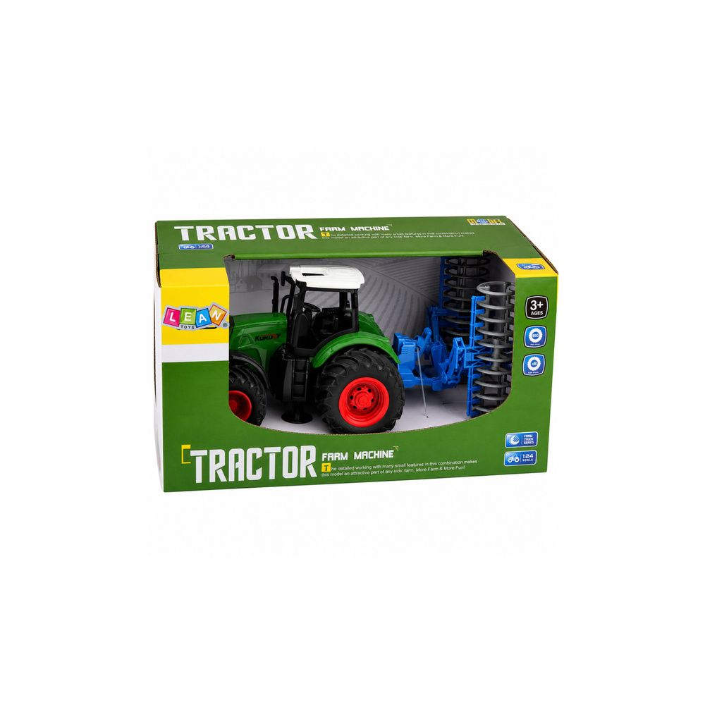 Traktor Rolniczy Farmerski Gospodarski z Wałem Uprawowym Zielony 1:24