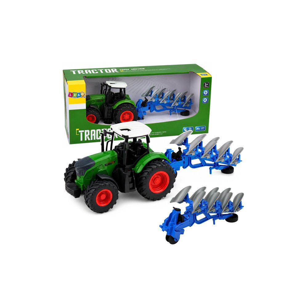 Traktor Rolniczy Farmerski Z Pługiem Wieloskibowym Gumowe Koła Zielony 1:24