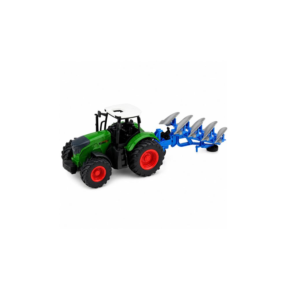 Traktor Rolniczy Farmerski Z Pługiem Wieloskibowym Gumowe Koła Zielony 1:24