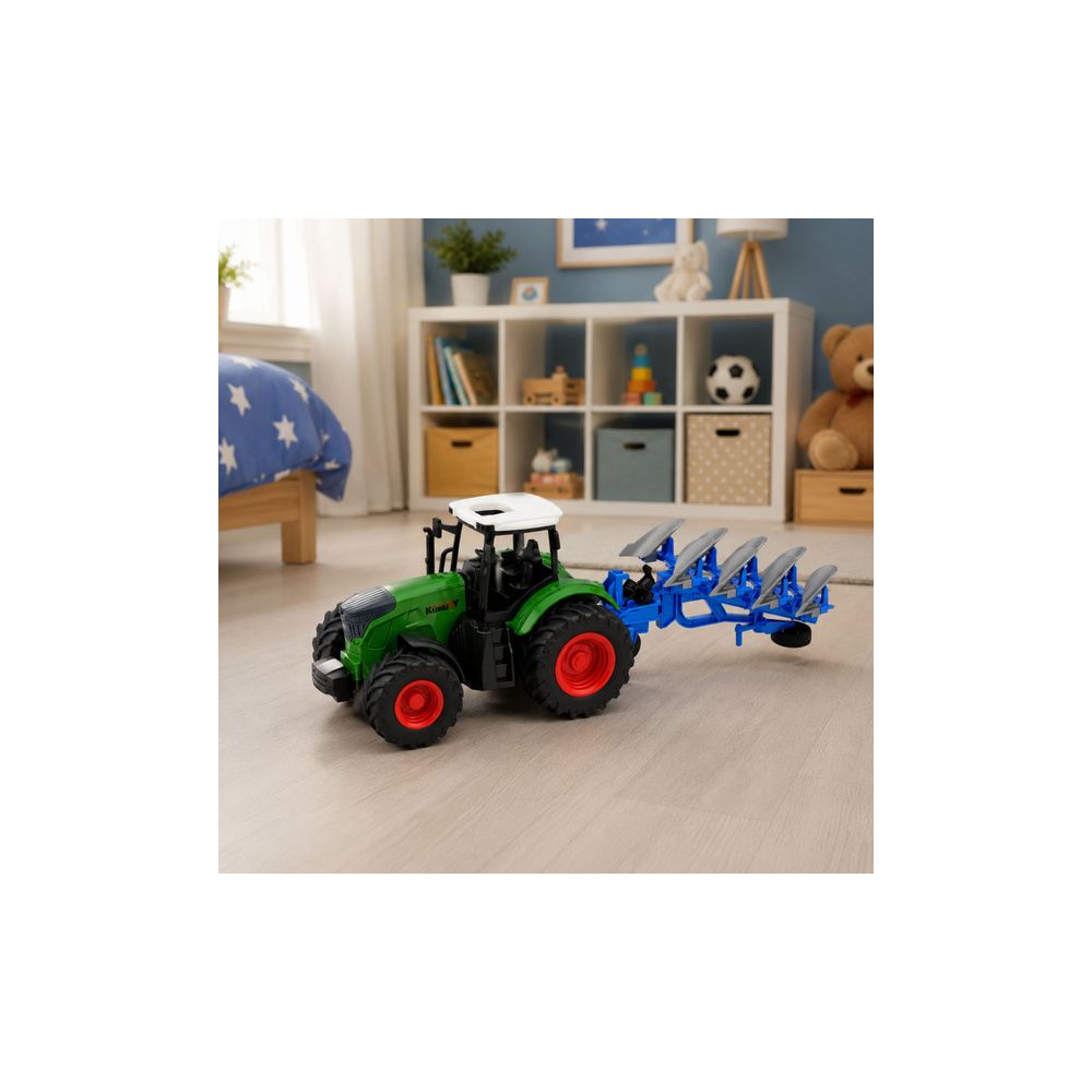 Traktor Rolniczy Farmerski Z Pługiem Wieloskibowym Gumowe Koła Zielony 1:24