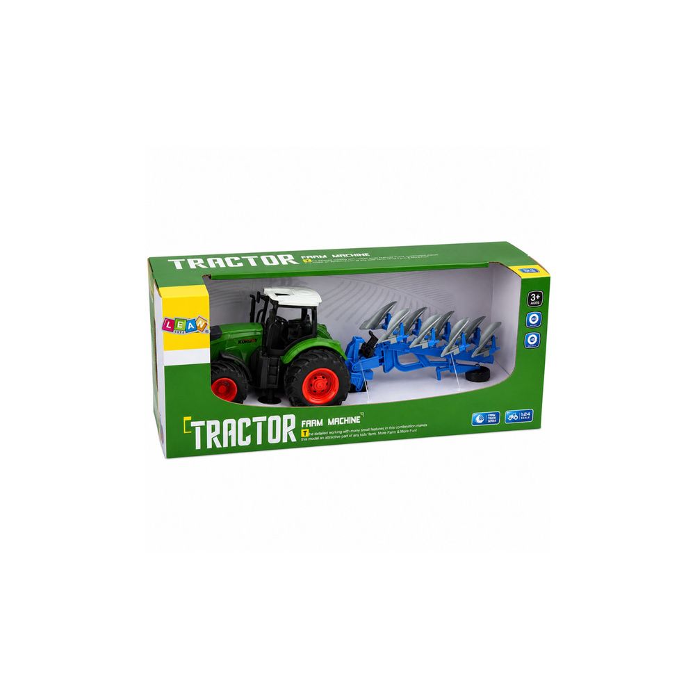 Traktor Rolniczy Farmerski Z Pługiem Wieloskibowym Gumowe Koła Zielony 1:24
