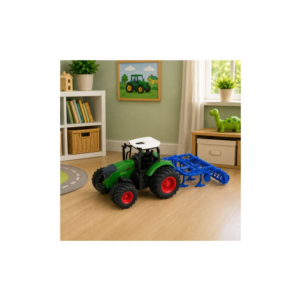 Traktor Rolniczy Farmerski Z Kultywatorem Agregat Uprawowy Zielony 1:24