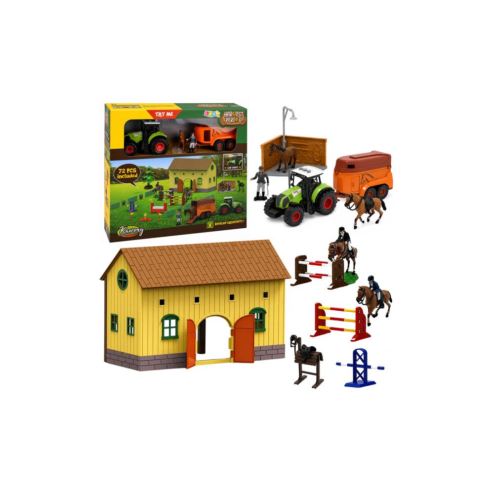 Zestaw Farma Stadnina Traktor Tor Przeszkód Skocznie Konie Figurki 72 el.