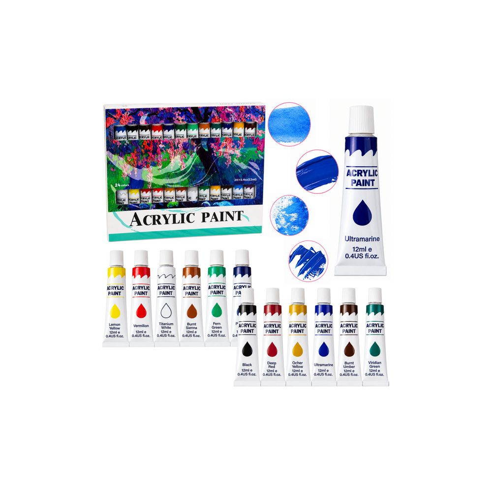 Zestaw Do Malowania Farby Akrylowe Artystyczne 24 Kolory 12 ml