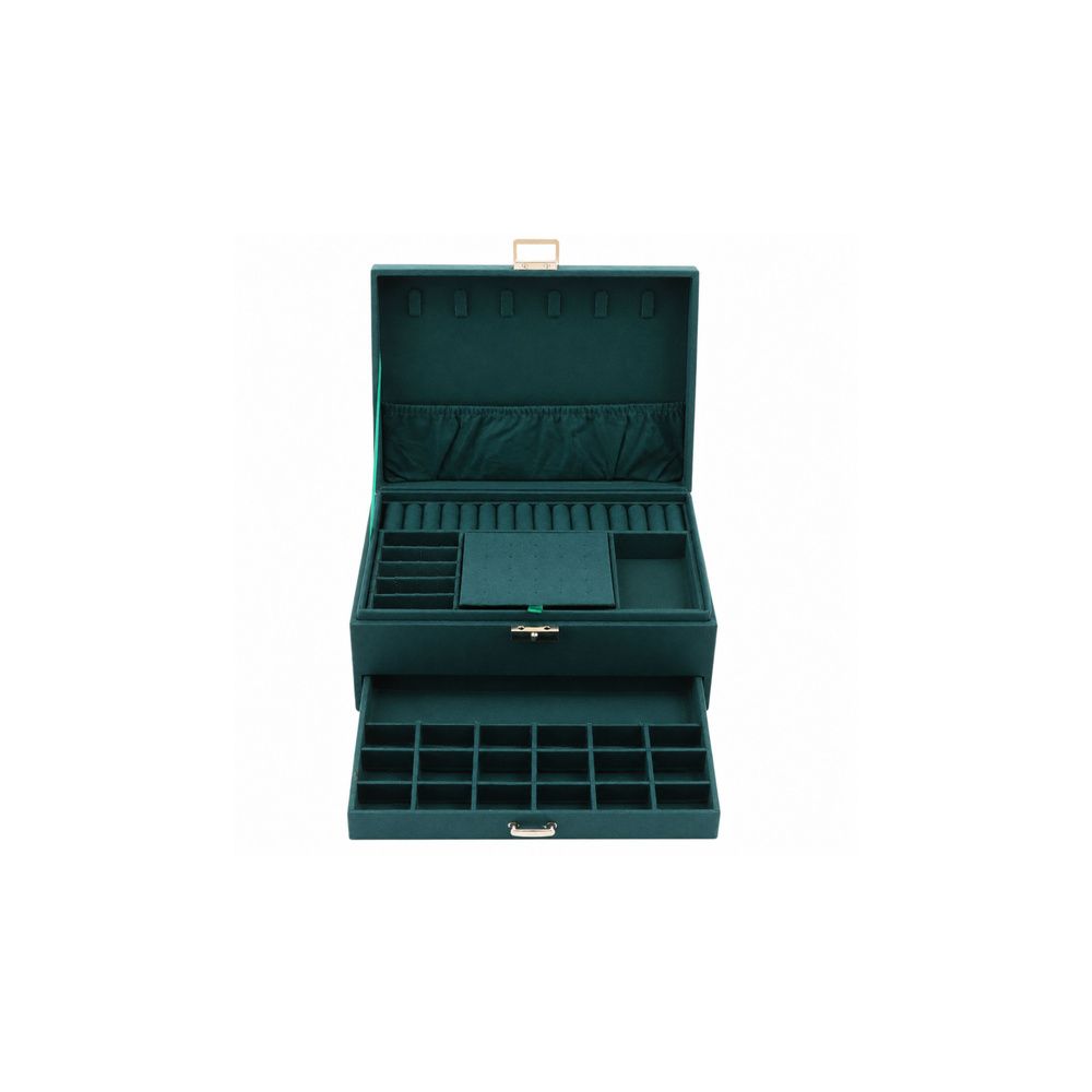 Szkatułka Organizer Na Biżuterię Z Szufladą i Kluczykiem Welurowa Zielona