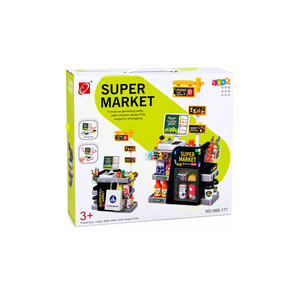 Supermarket Kasa Fiskalna Skaner Dystrybutor Napojów Światła Dźwięki 65 el.