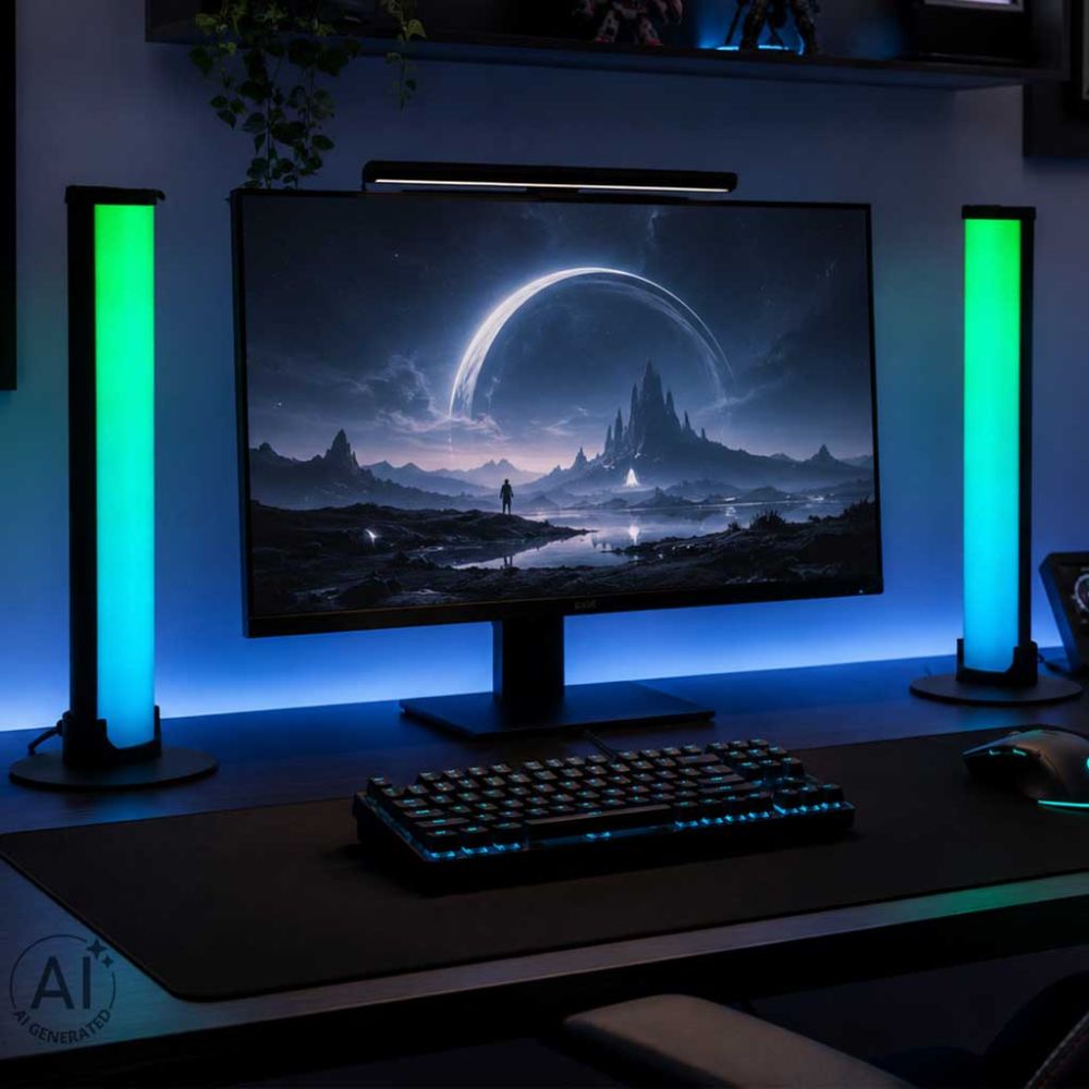 Stalinės lempos LED žaidimams - RGB stulpeliai su nuotolinio valdymo pultu, 2 vnt