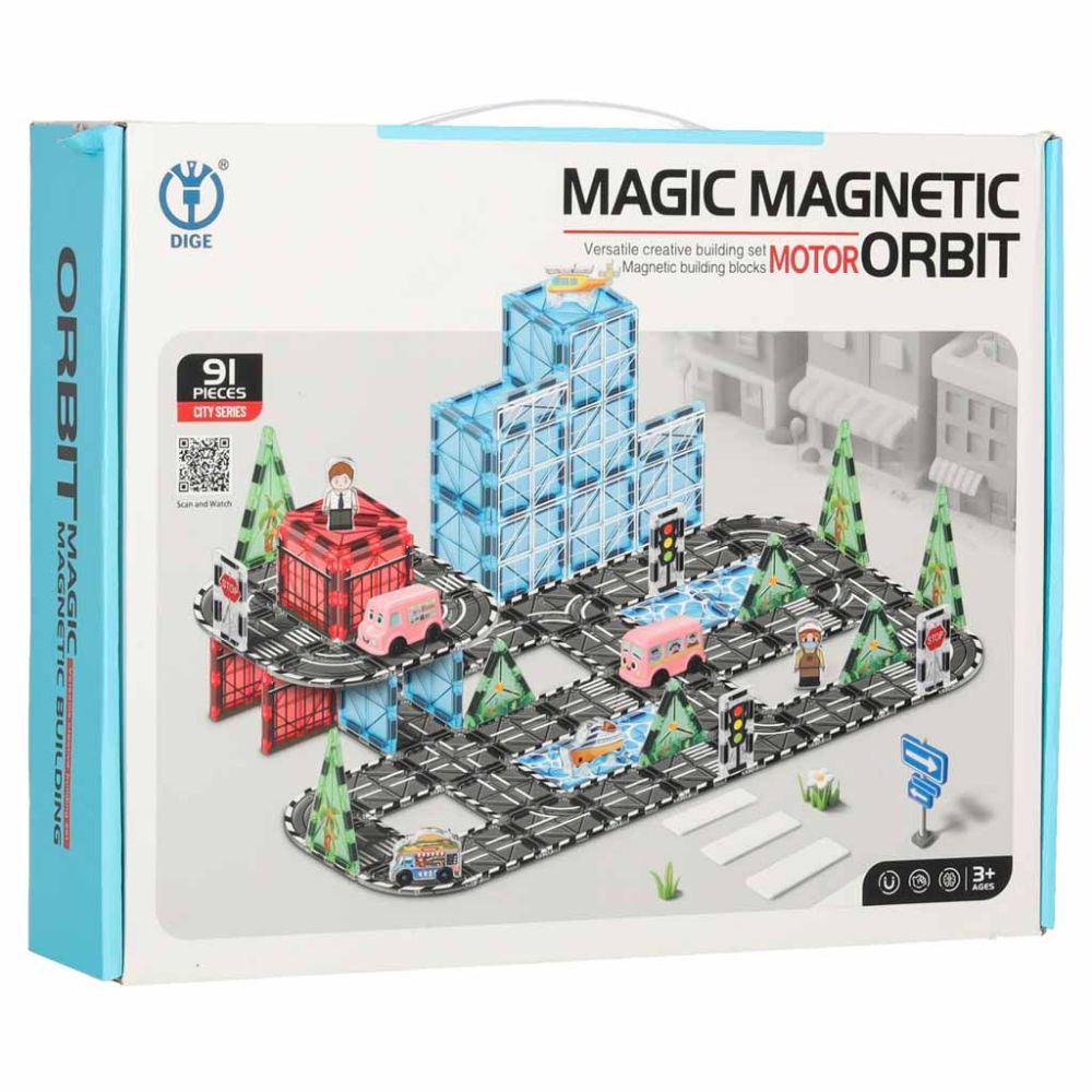 Magnetinis konstruktorius 3D miestas su automobiliais, 91 el.