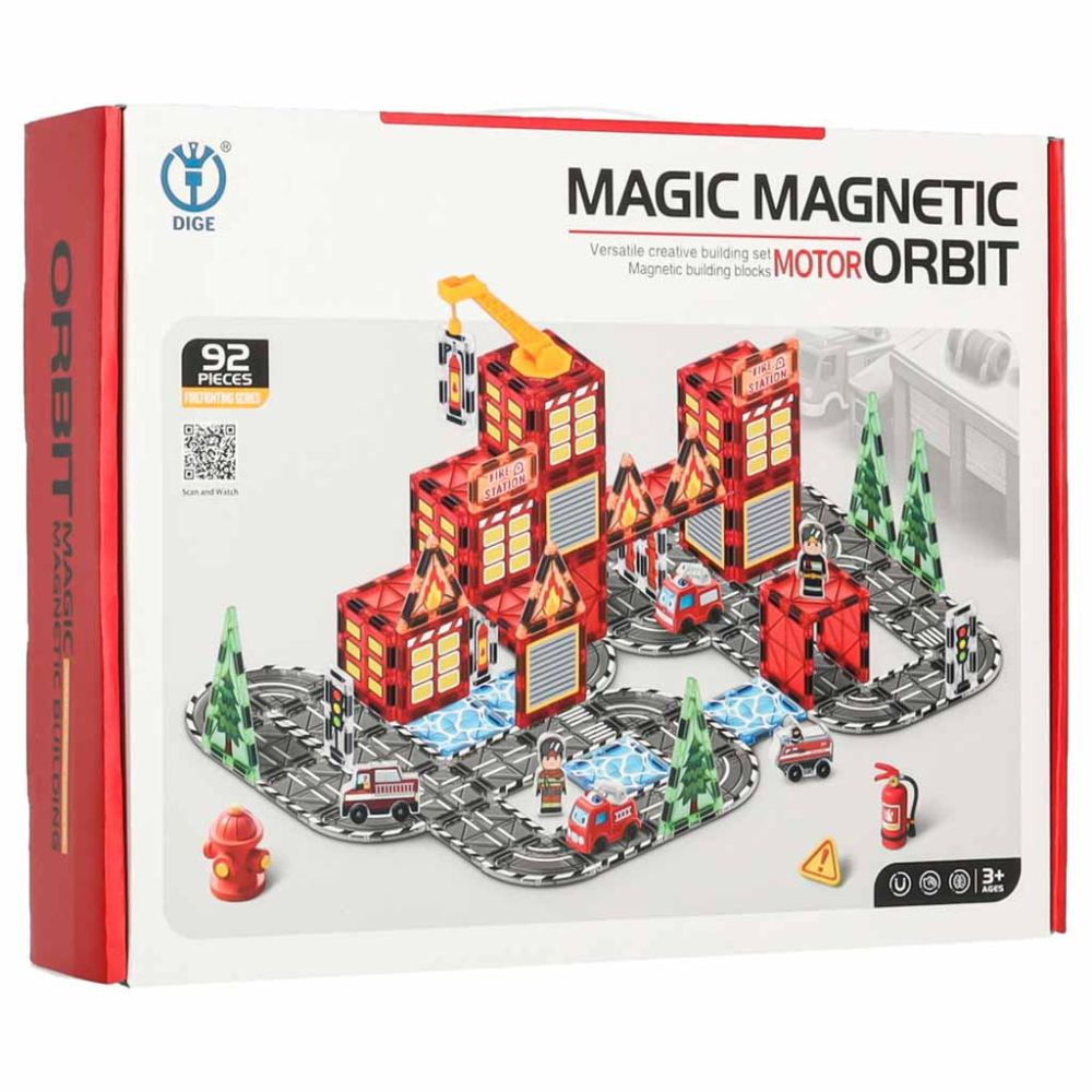 Magnetinis konstruktorius 3D Ugniagesių brigada + 2 automobiliai, 92 el.