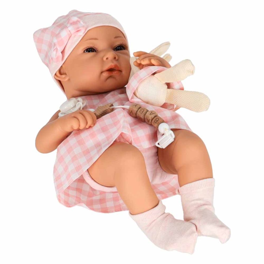 Lėlė kūdikis su nešiokle ir priedais, 38 cm, balta/rožinė sp.