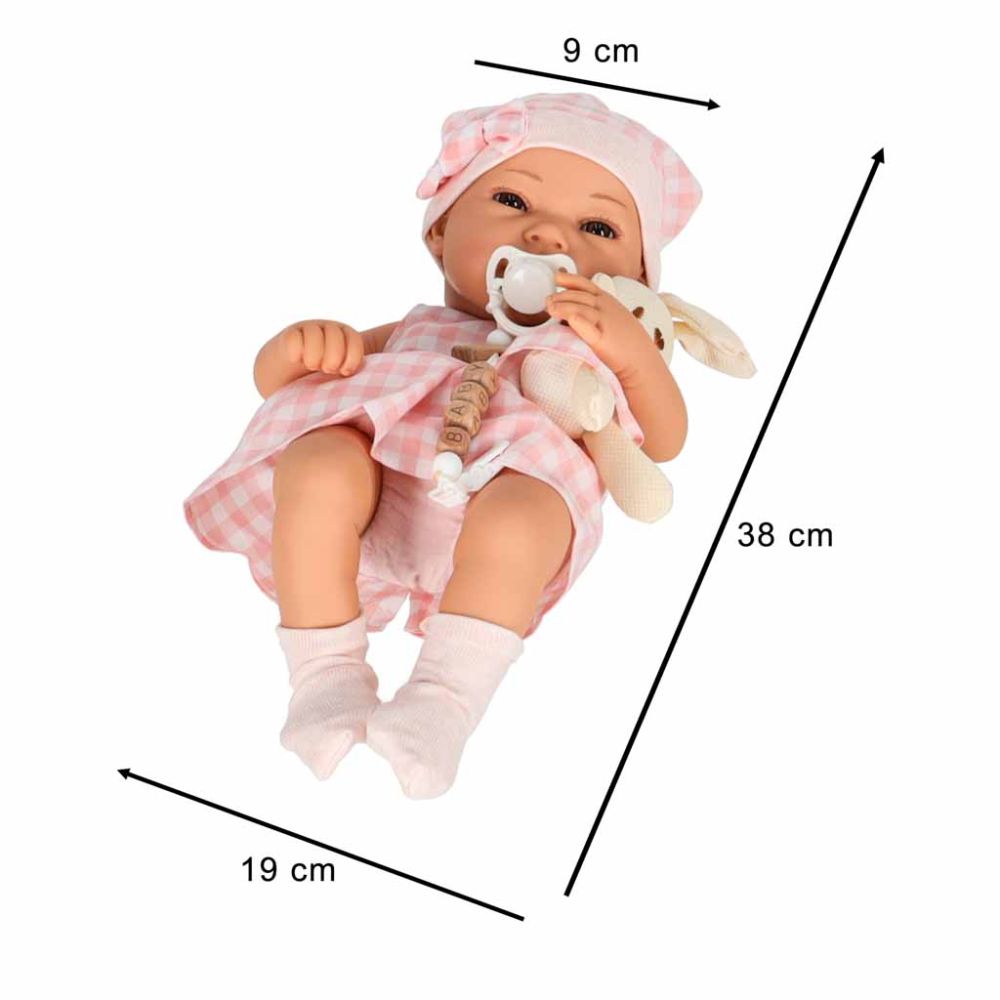 Lėlė kūdikis su nešiokle ir priedais, 38 cm, balta/rožinė sp.