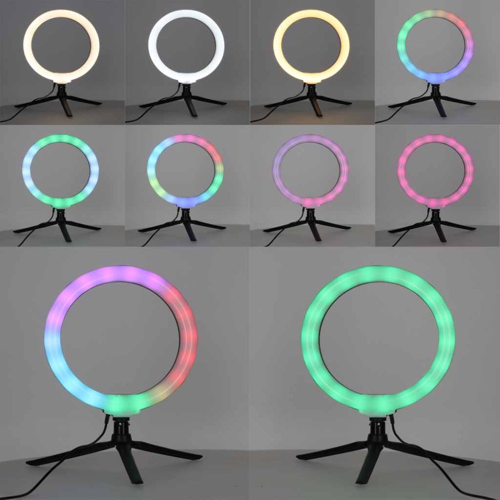 Žiedinė LED RGB lempa su reguliuojama baltos šviesos temperatūra (2600–6000 K) ir pulteliu