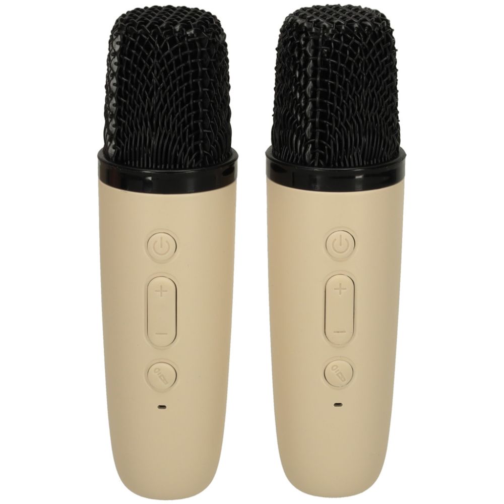 Karaokės rinkinys 2 mikrofonai + nešiojamas garsiakalbis BLUETOOTH USB LED smėlio spalvos