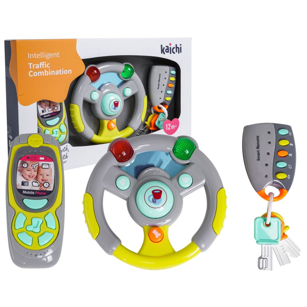 Interaktywny zestaw Kierowcy dla dzieci 3+ Kierownica + Pilot z kluczami + Telefon + Dźwięki Światła