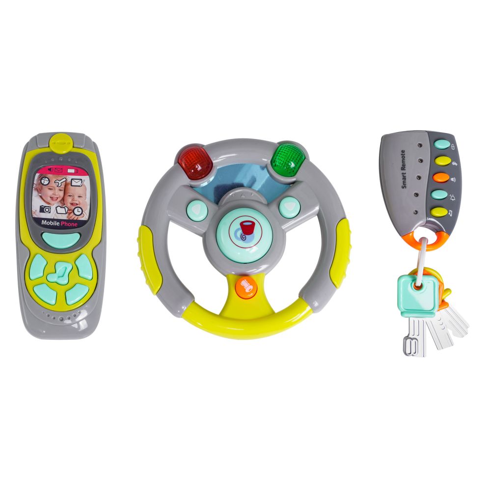 Interaktywny zestaw Kierowcy dla dzieci 3+ Kierownica + Pilot z kluczami + Telefon + Dźwięki Światła