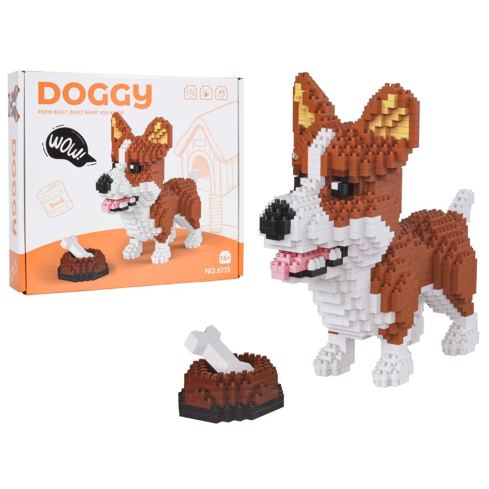 Zestaw klocków konstrukcyjnych 1200 el. Welsh Corgi z miską i kością dla nastolatków 14+ i dorosłych