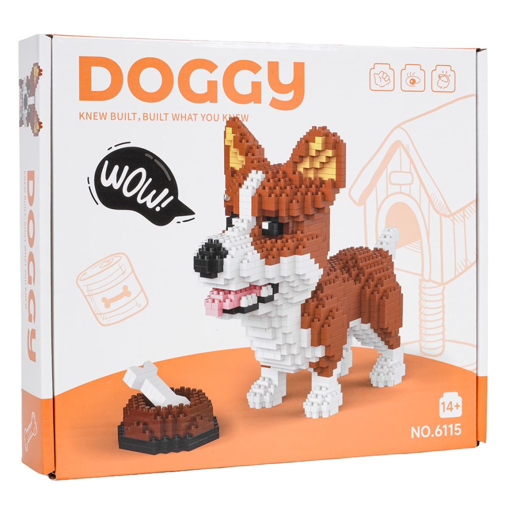 Zestaw klocków konstrukcyjnych 1200 el. Welsh Corgi z miską i kością dla nastolatków 14+ i dorosłych