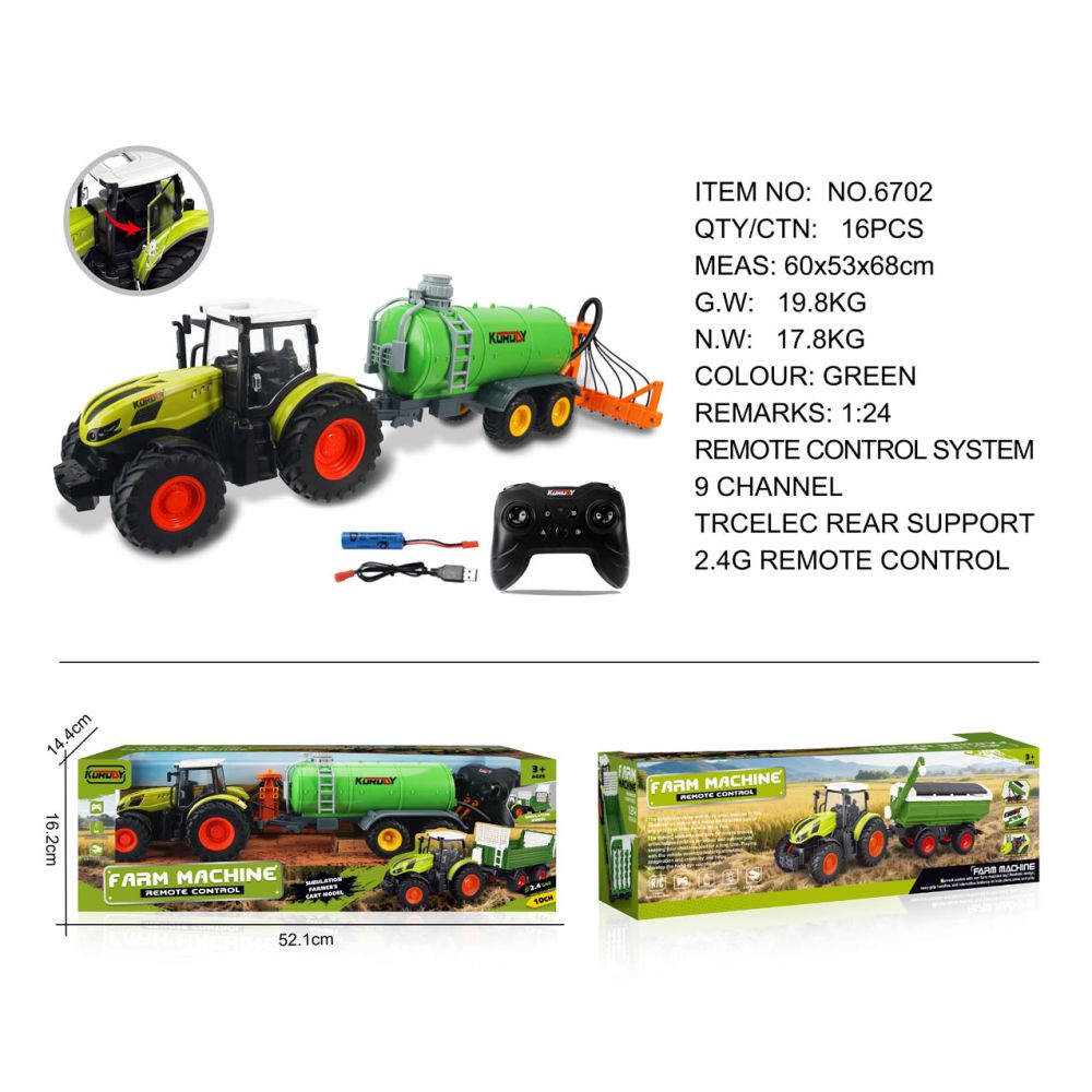 Traktor z Zielonym Beczkowozem R/C 1:24