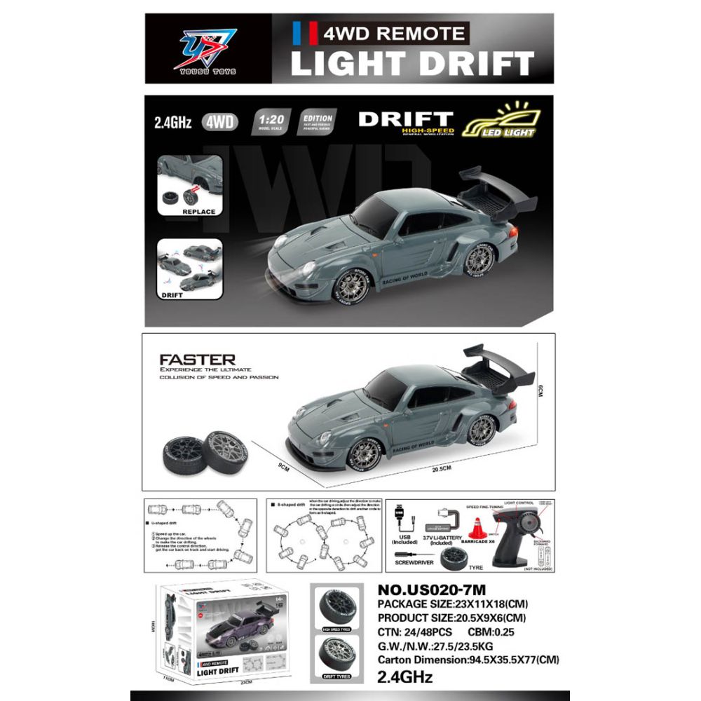 Autko R/C do Driftu 1:20 z Funkcją Świateł Zielony