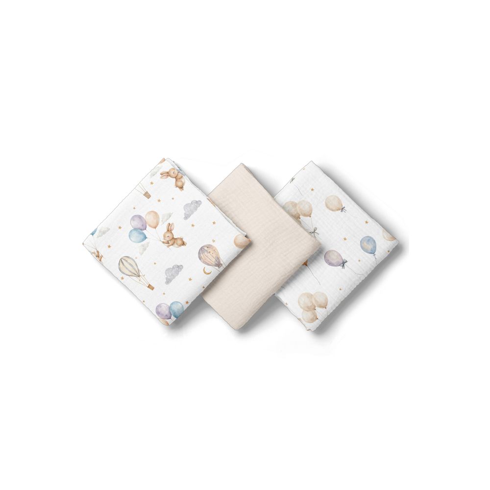3008 PIELUSZKI MUŚLINOWE 70X70 3-PACK BEŻ BL300