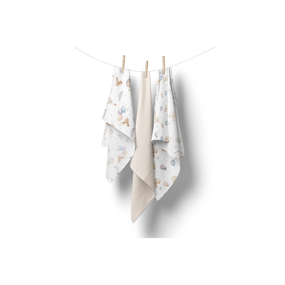 3008 PIELUSZKI MUŚLINOWE 70X70 3-PACK BEŻ BL300