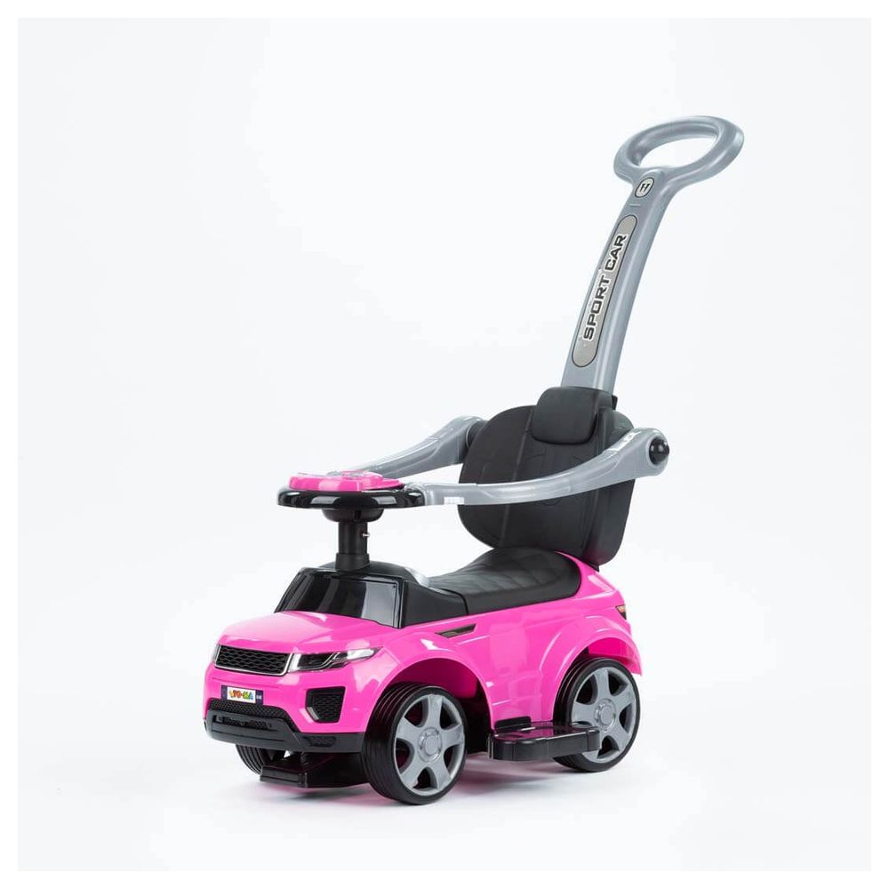 Paspiriama mašinėlė su rankena - 614R - guminiai ratai - PINK/BLACK