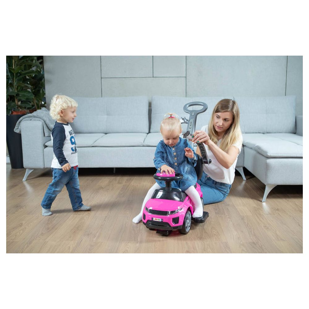 Paspiriama mašinėlė su rankena - 614R - guminiai ratai - PINK/BLACK