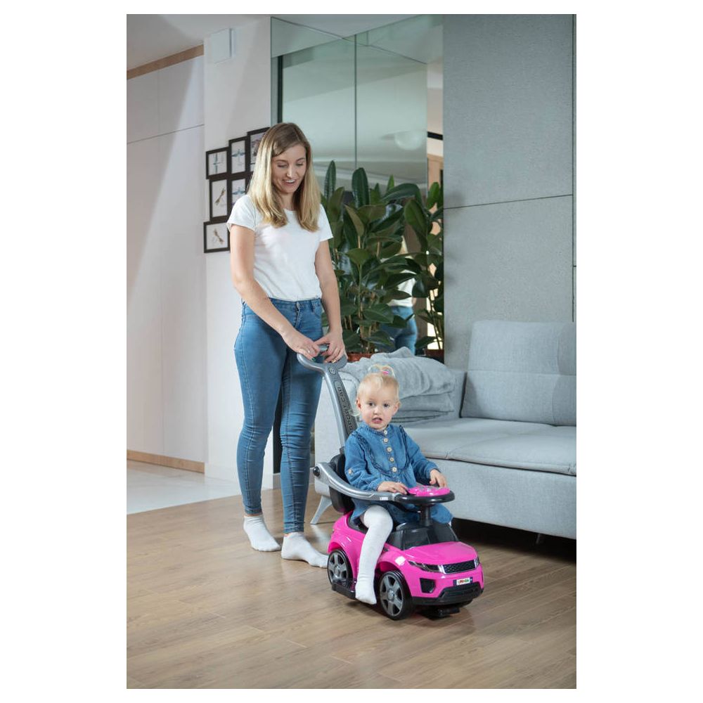 Paspiriama mašinėlė su rankena - 614R - guminiai ratai - PINK/BLACK