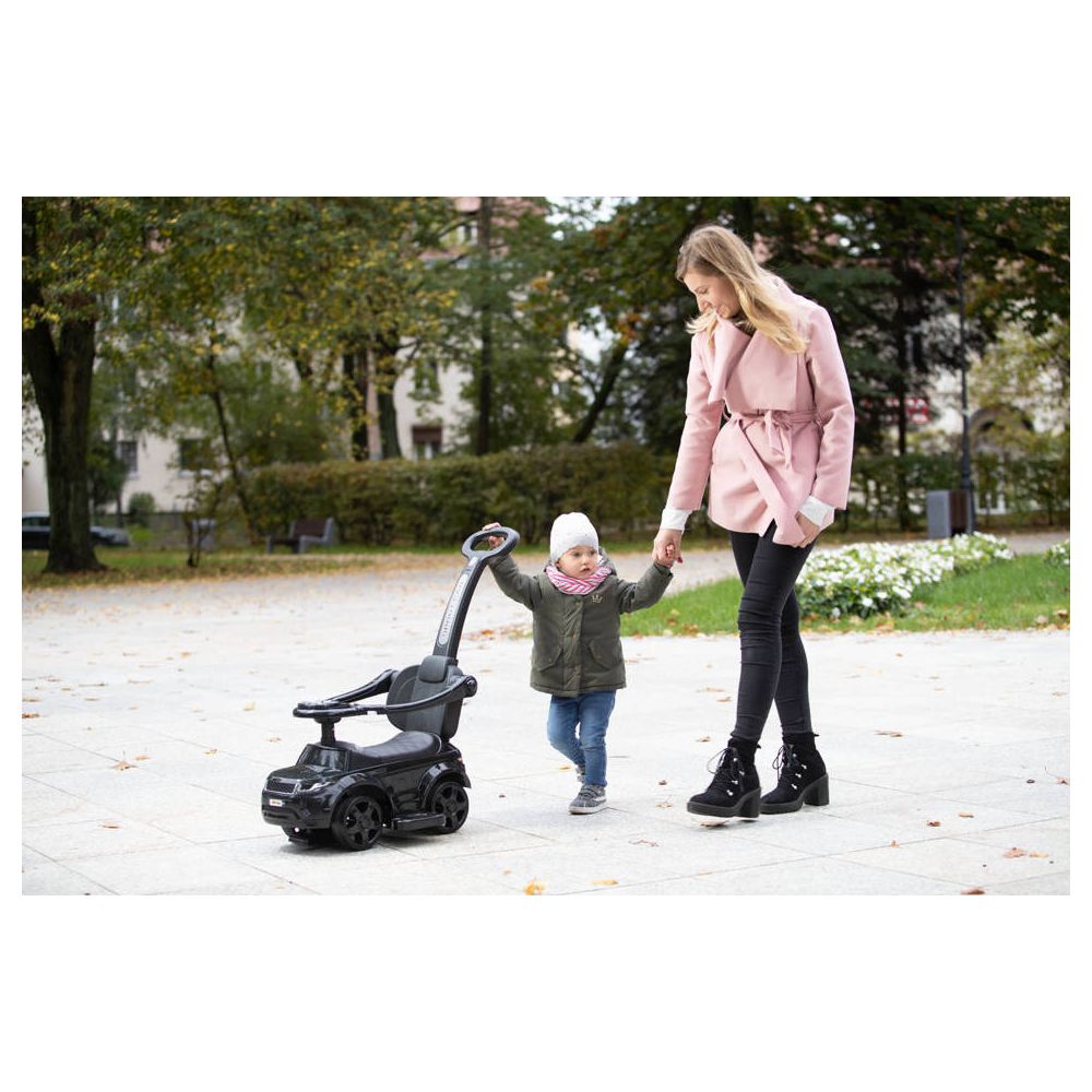 Paspiriama mašinėlė su rankena - 614R - guminiai ratai - PINK/BLACK