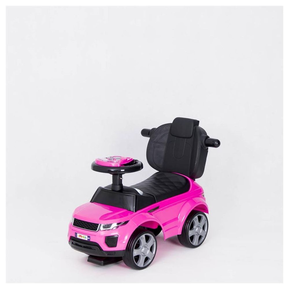 Paspiriama mašinėlė su rankena - 614R - guminiai ratai - PINK/BLACK