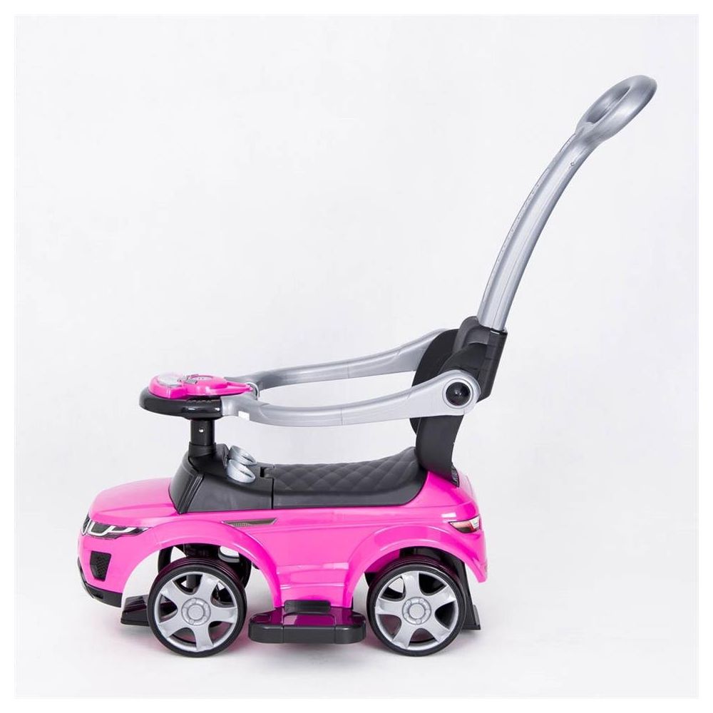 Paspiriama mašinėlė su rankena - 614R - guminiai ratai - PINK/BLACK