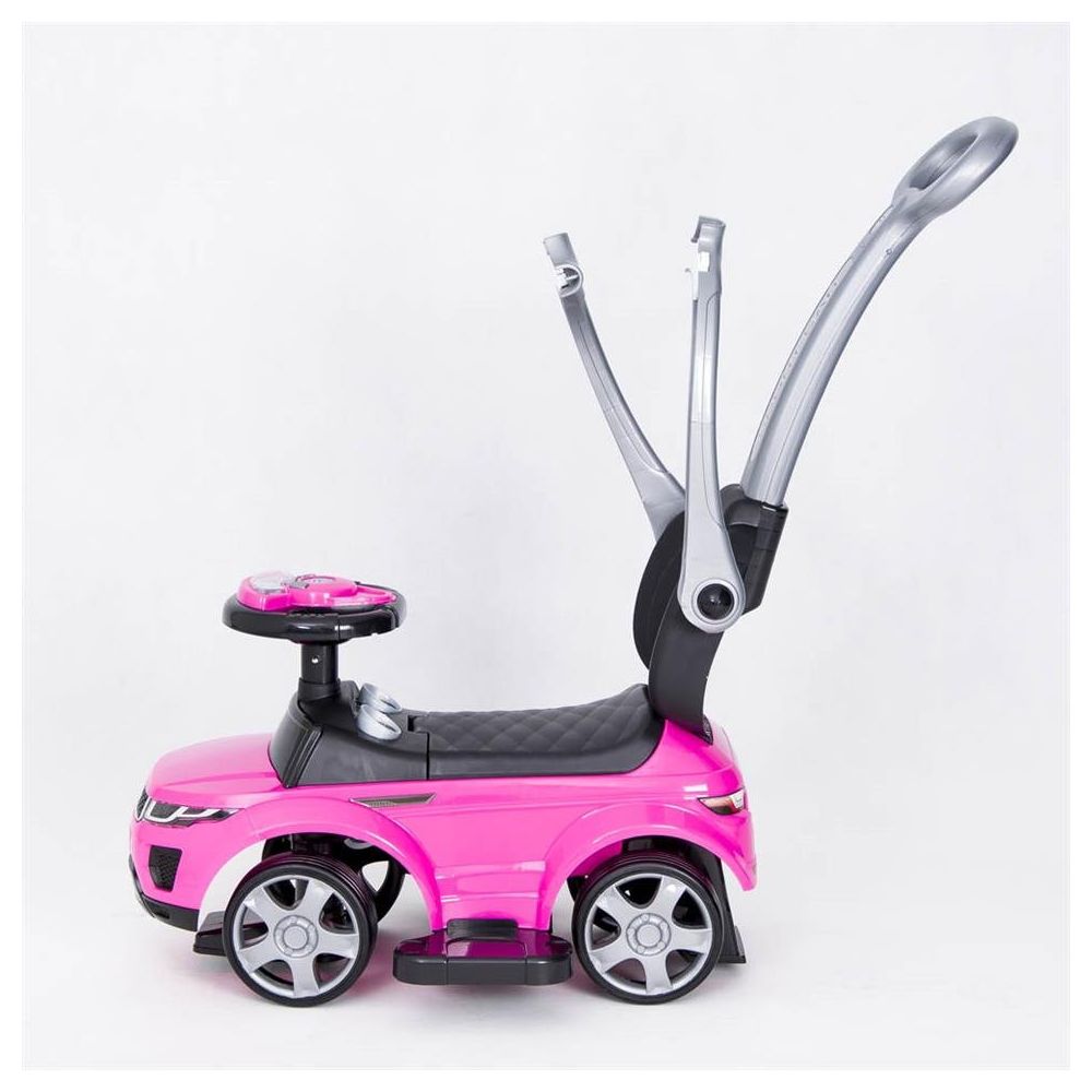 Paspiriama mašinėlė su rankena - 614R - guminiai ratai - PINK/BLACK