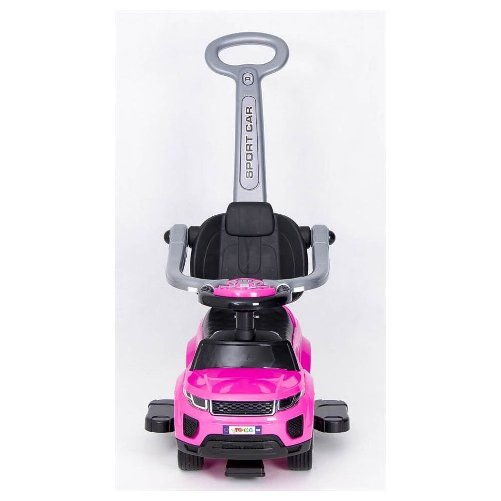 Paspiriama mašinėlė su rankena - 614R - guminiai ratai - PINK/BLACK