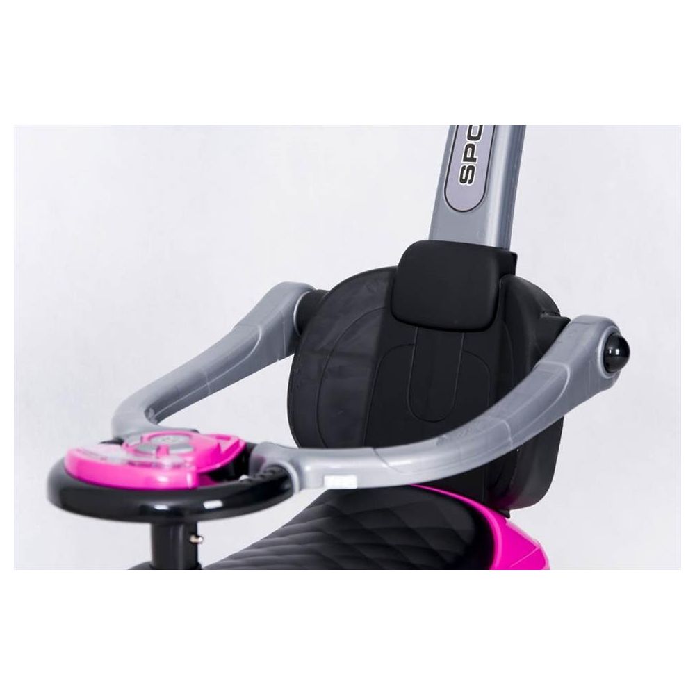 Paspiriama mašinėlė su rankena - 614R - guminiai ratai - PINK/BLACK