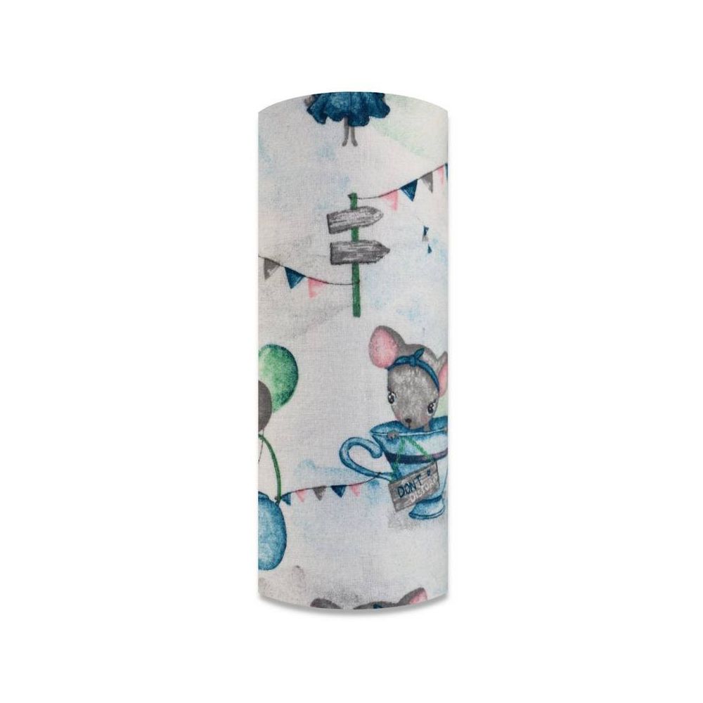 Sauskelnės - 25462 - FLANNEL PRINT - EGA - MYSZKA W FILIŻANA - BLUE/PINK - dydis 70x80 cm