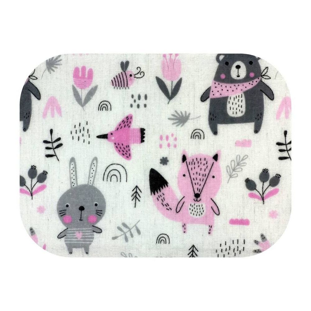 Sauskelnės - 20849 - FLANNEL PRINT - EGA - FOREST ANIMALS - PINK - dydis 70x80 cm