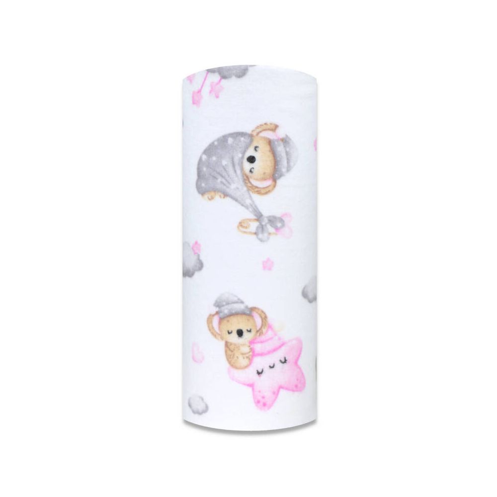 Diaper - 28425 - FLANNEL PRINT - EGA -KOALA on the MOON - PINK - size 70x80 cm